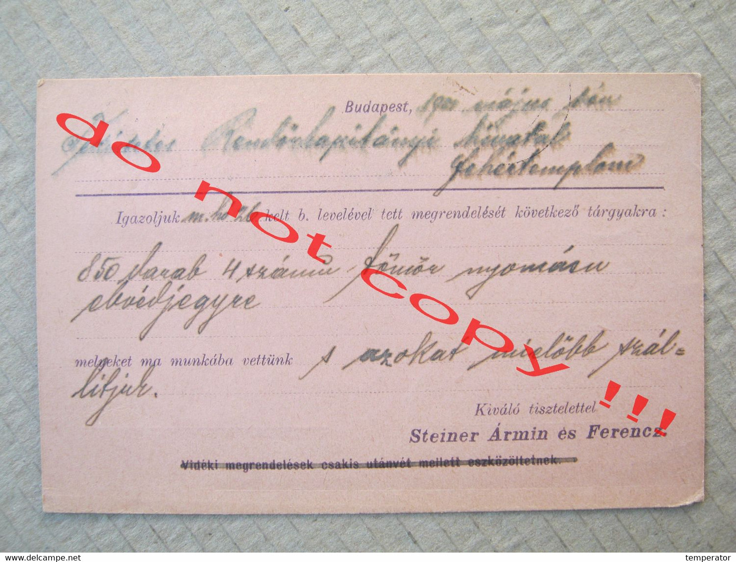 STEINER ÁRMIN ÉS FERENCZ, Budapest ( 1901 ) From Budapest To Fehertemplom ( Bela Crkva ) - Entiers Postaux