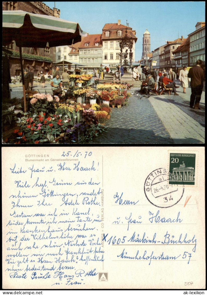 Ansichtskarte Göttingen Blumenmarkt Am Gänselieselbrunnen 1970 - Goettingen