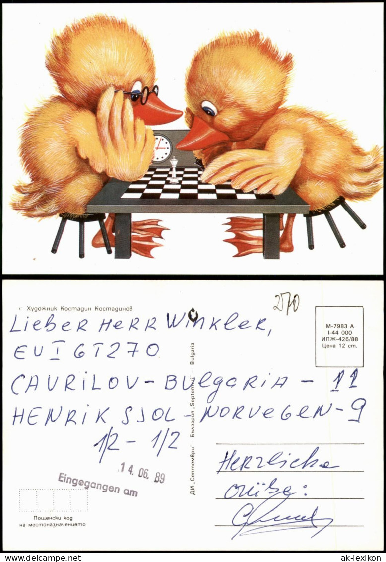 Motivkarte Thema Schach (Chess) Enten-Küken Beim Schachspielen 1989 - Contemporary (from 1950)