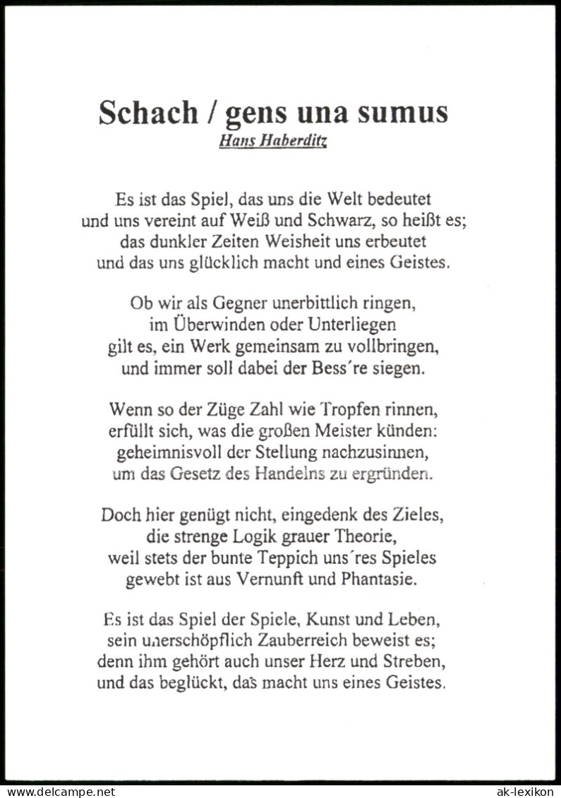 Ansichtskarte  Motivkarte Chess Schach / Gens Una Sumus Hans Haberditz 2011 - Hedendaags (vanaf 1950)