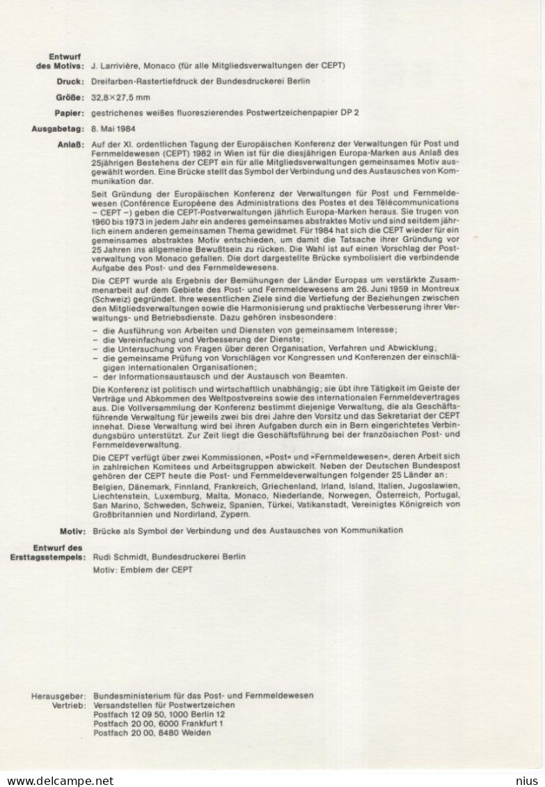Germany Deutschland 1984-09 Europa-Marken CEPT, Brücke Bridge, Wahl Des Bundesprazidenten, Canceled In Bonn - 1981-1990