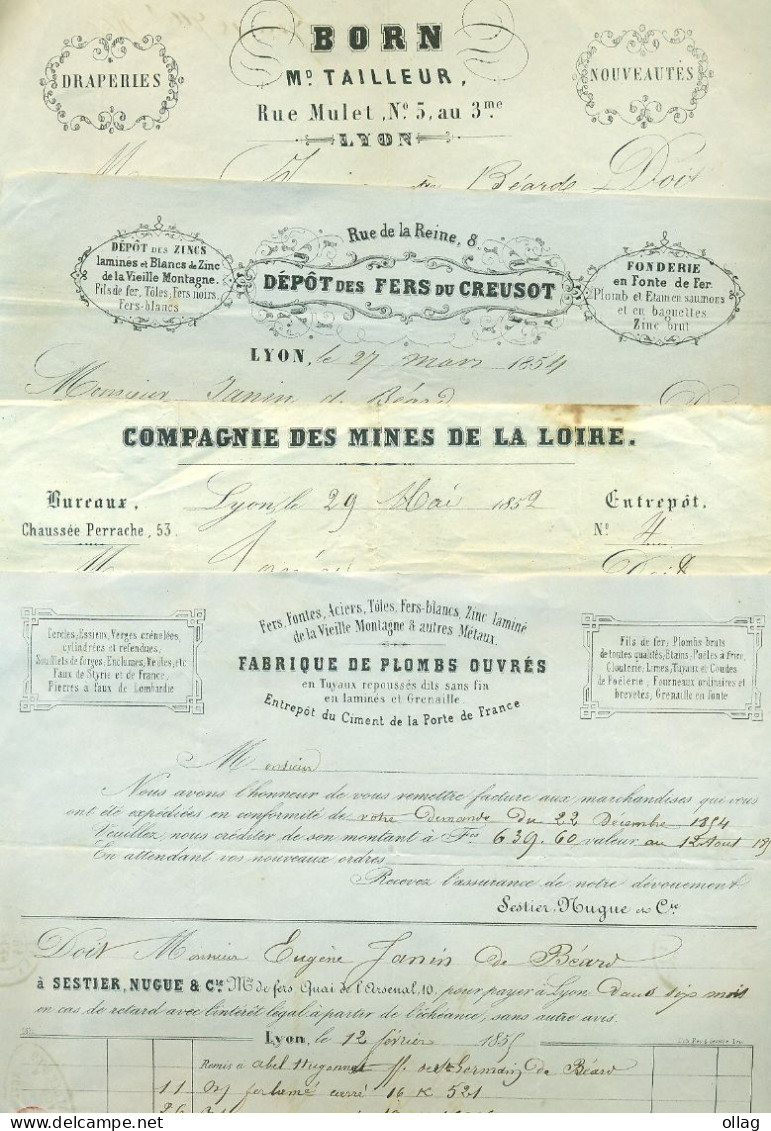 57- LOT  DE 16 FACTURES DEPARTEMENT RHONE LYON  DU XIXème Siècle - 1800 – 1899
