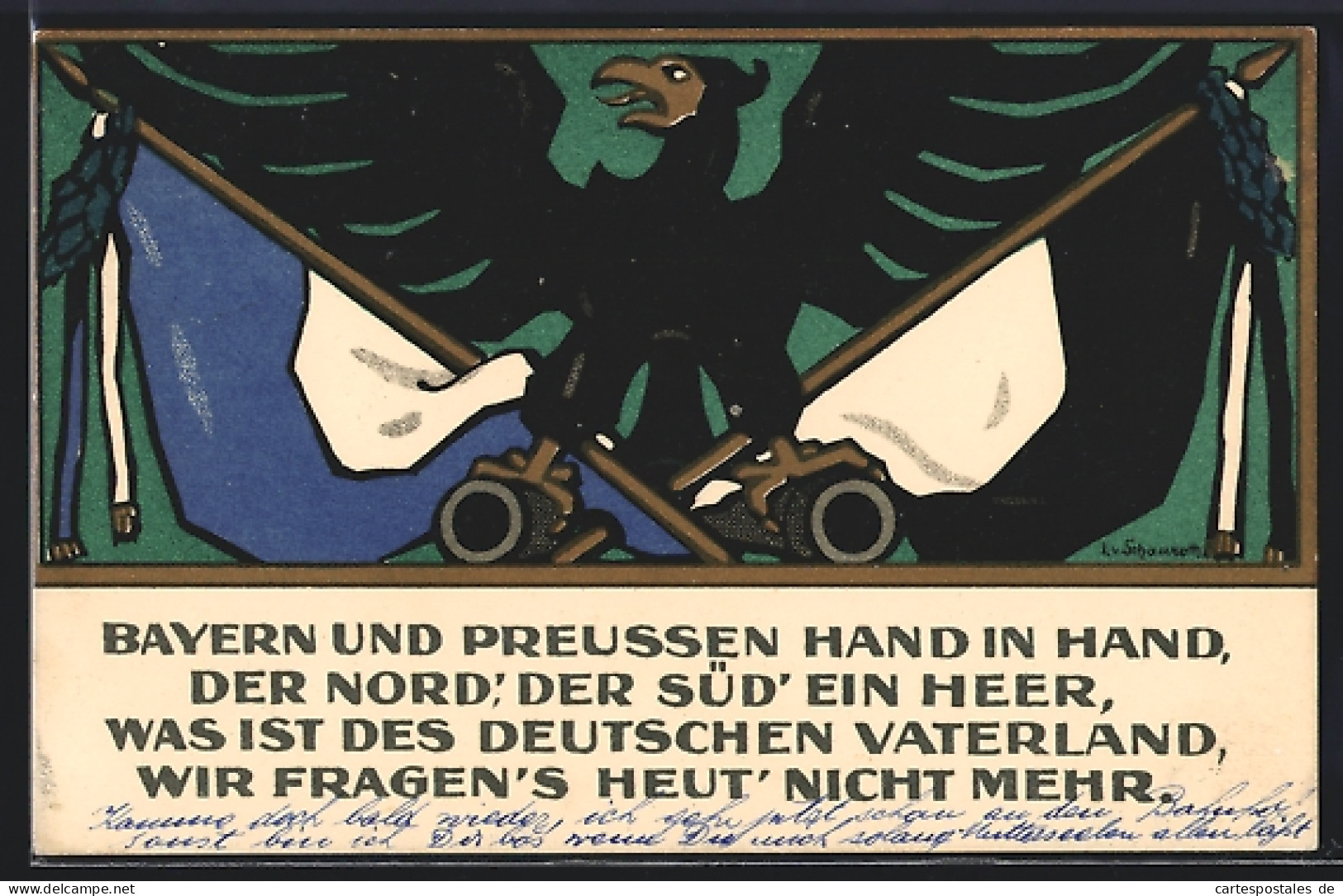 Künstler-AK Sign. Lina Von Schauroth: Frankfurt / Main, Nat. Frauendienst, Bayern Und Preussen Hand In Hand  - Sonstige & Ohne Zuordnung