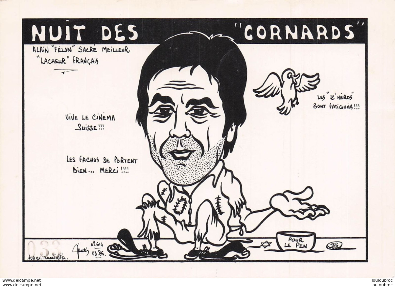 SACRE MEILLEUR LACHEUR FRANCAIS  VIVE LE CINEMA SUISSE ALAIN FELON NUIT DES CORNARDS  PAR JACQUES LARDIE - Satira