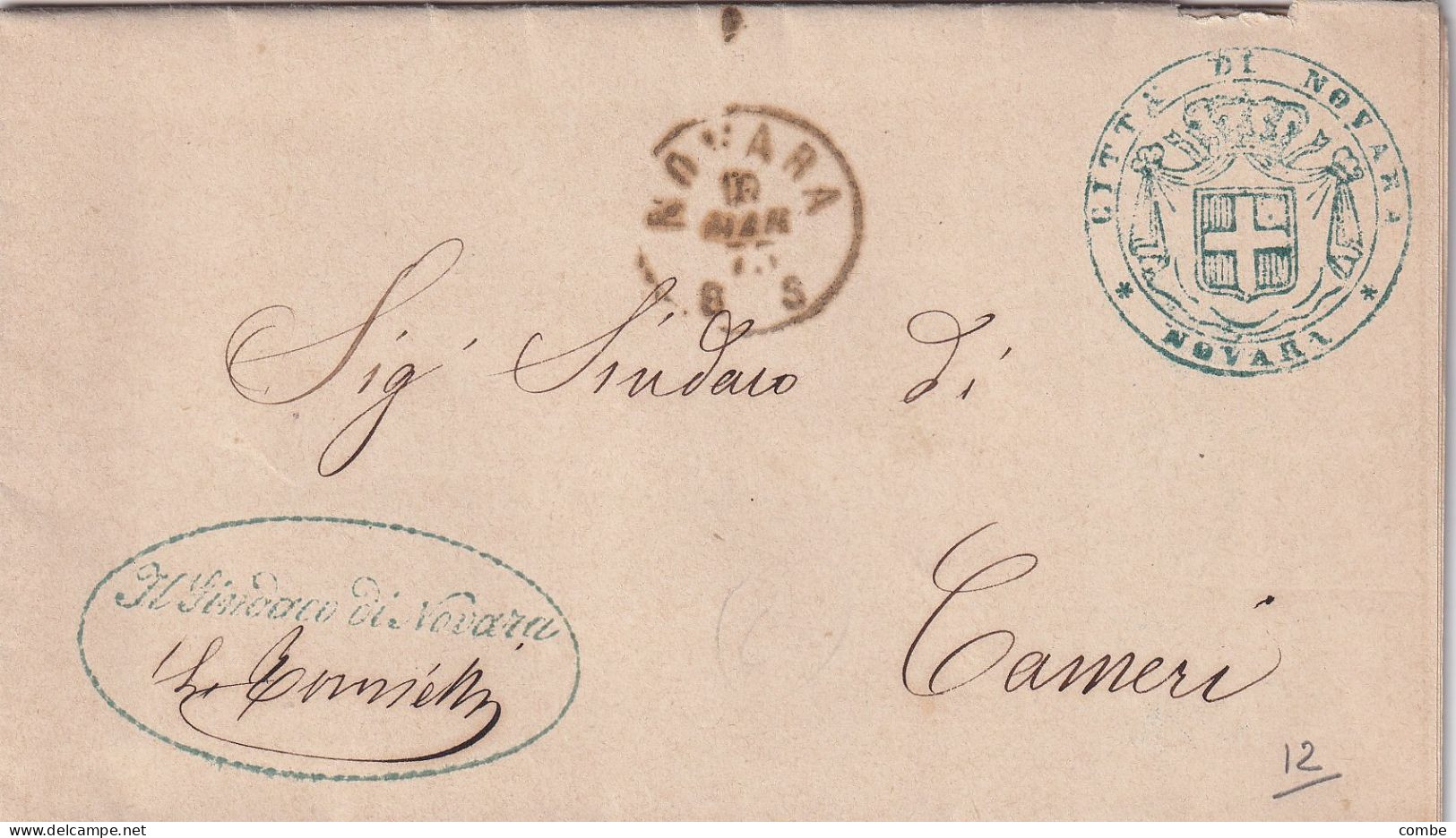 LETTERA. 1873. CITA DI NOVARA. SINDACO DI NOVARA. ADDI 10 MARZO. LEVA MILITARE. SINDACO DI CAMERI - 1. ...-1850 Prephilately