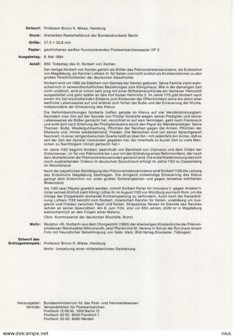 Germany Deutschland 1984-10 Hl. Norbert Von Xanten, Canceled In Bonn - 1981-1990