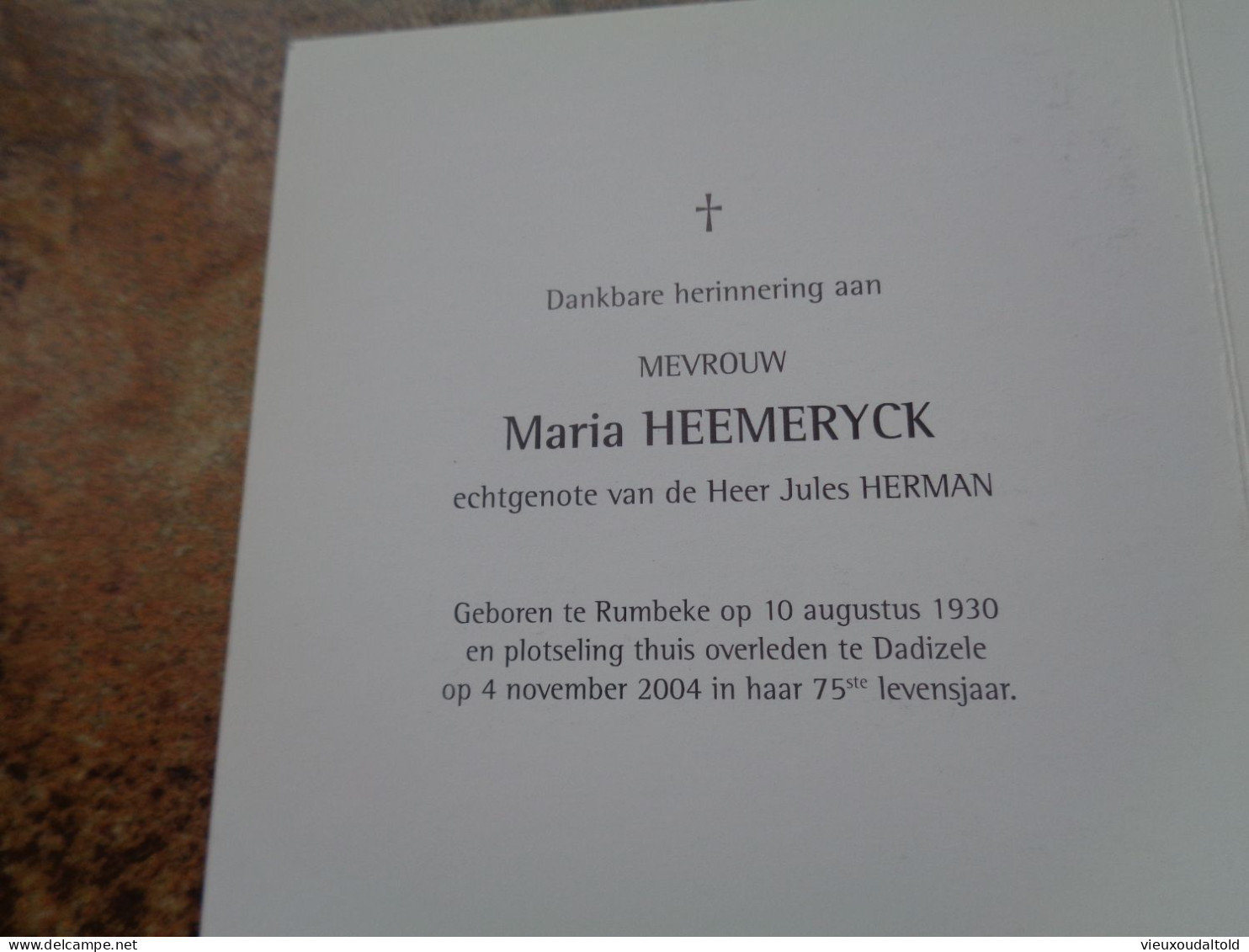 Doodsprentje/Bidprentje  Maria HEEMERYCK   Rumbeke 1930-2004 Dadizele  (Echtg Jules HERMAN) - Religione & Esoterismo