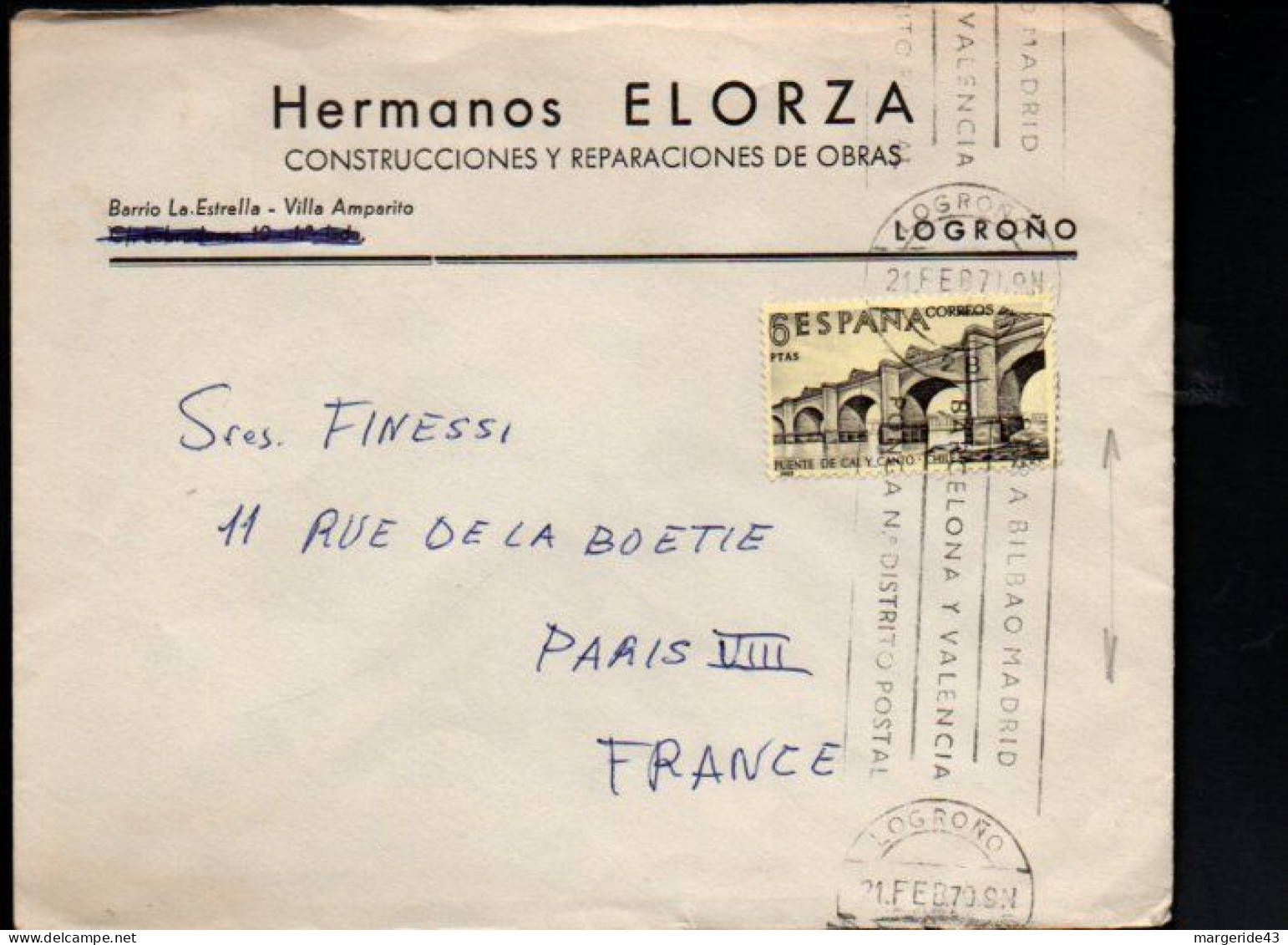 ESPAGNE SEUL SUR LETTRE POUR LA FRANCE 1970 - Lettres & Documents