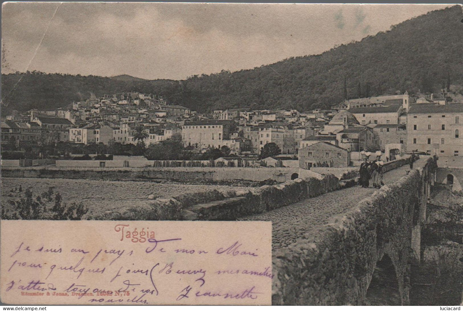 TAGGIA -IMPERIA -PANORAMA CON PONTE -PIEGA ANGOLO - Imperia