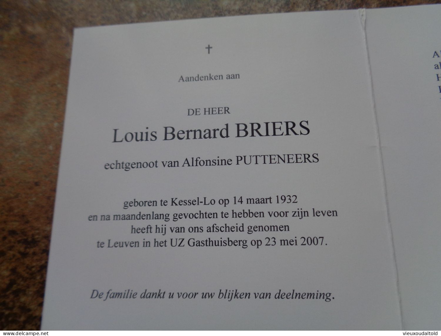 Doodsprentje/Bidprentje  Louis Bernard BRIERS   Kessel-Lo 1932-2007 Leuven - Religion & Esotericism