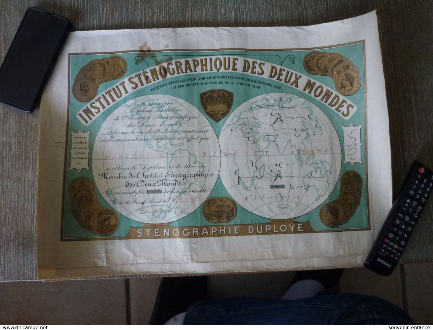 Institut Sténographique Des Deux Mondes 1917 136 Mots à La Minute - Diploma's En Schoolrapporten