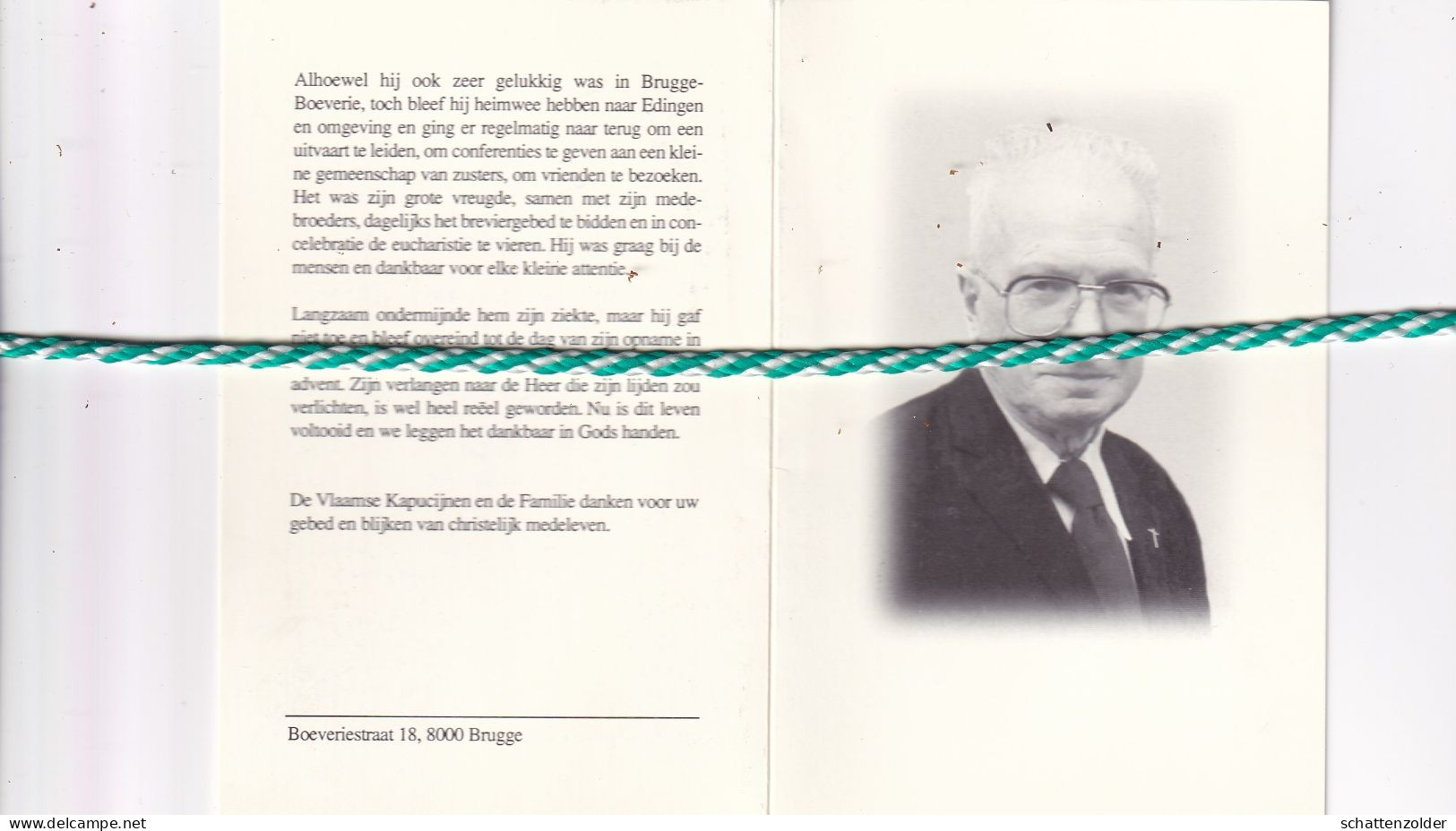Pater Archange (Frans Batsleer), Oedelem 1921, Assebroek 1998. Minderbroeder-Kapucijn; Foto - Obituary Notices