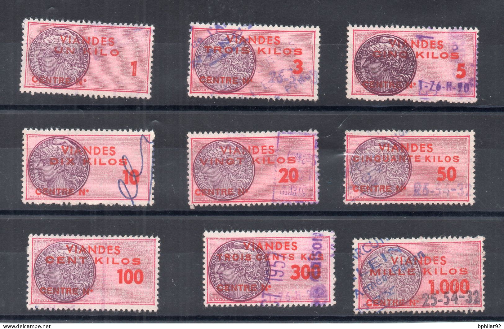 !!! FISCAUX VIANDES DE 1957, SERIE N°90/98 OBLITEREE - Timbres