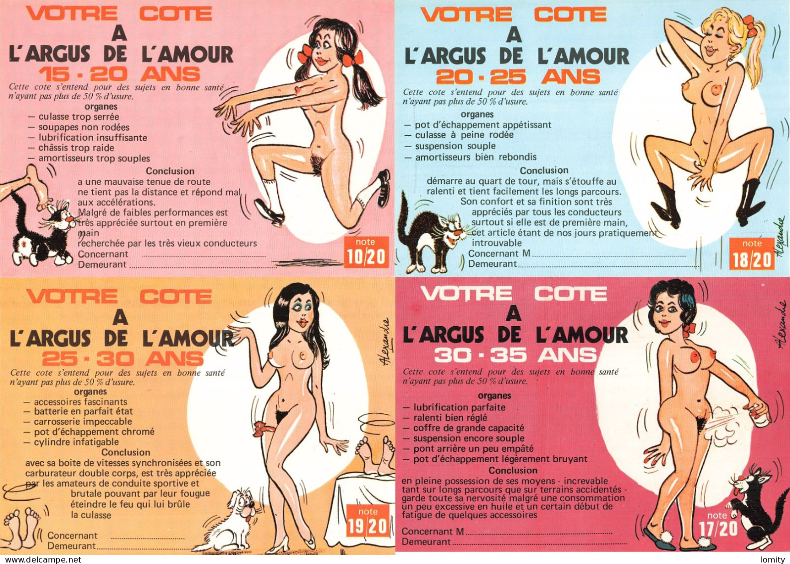 Destockage Lot De 7 Cartes - Série 673 Votre Cote A L ARGUS DE L AMOUR - Femme Nue érotique - Illustrateur Alexandre - 5 - 99 Cartes
