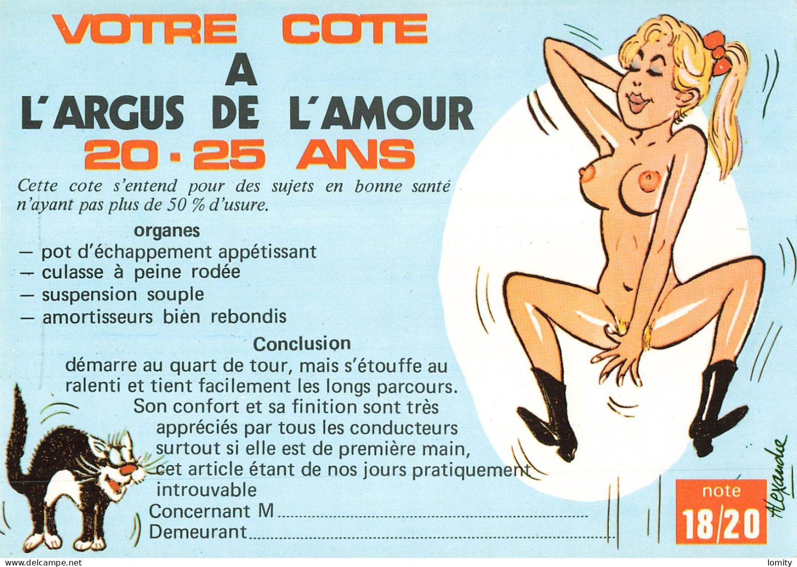 Destockage Lot De 7 Cartes - Série 673 Votre Cote A L ARGUS DE L AMOUR - Femme Nue érotique - Illustrateur Alexandre - 5 - 99 Karten