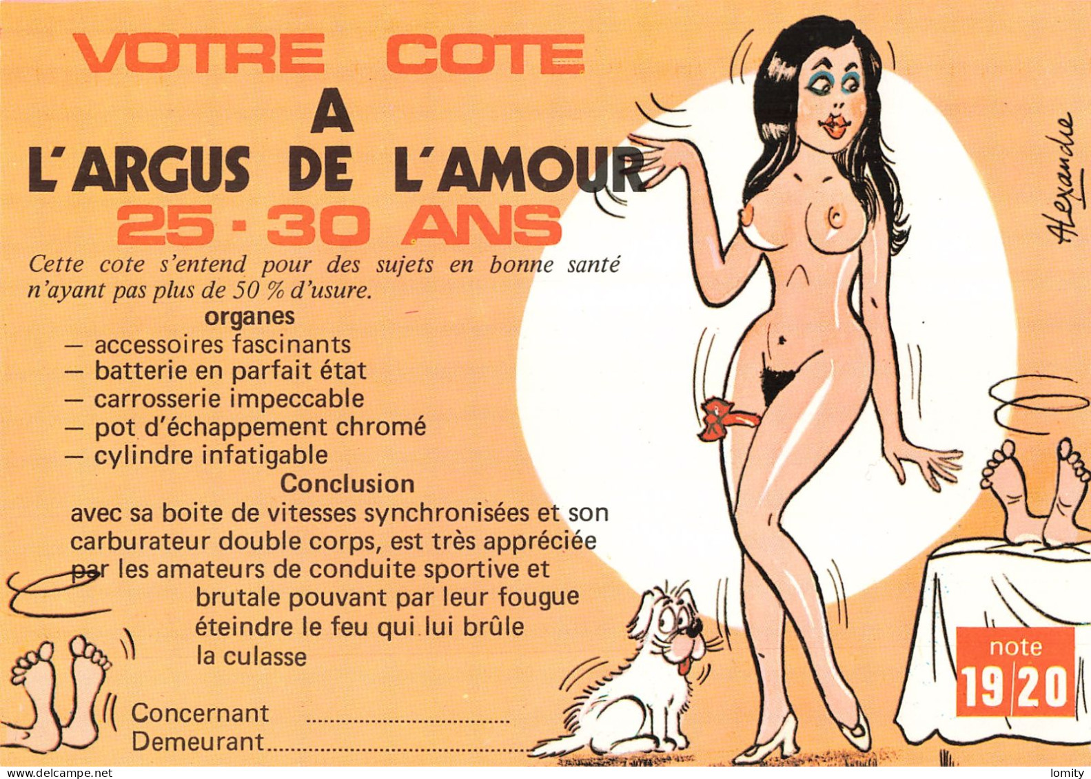 Destockage Lot de 7 cartes - Série 673 Votre cote a L ARGUS DE L AMOUR - Femme nue érotique - illustrateur Alexandre