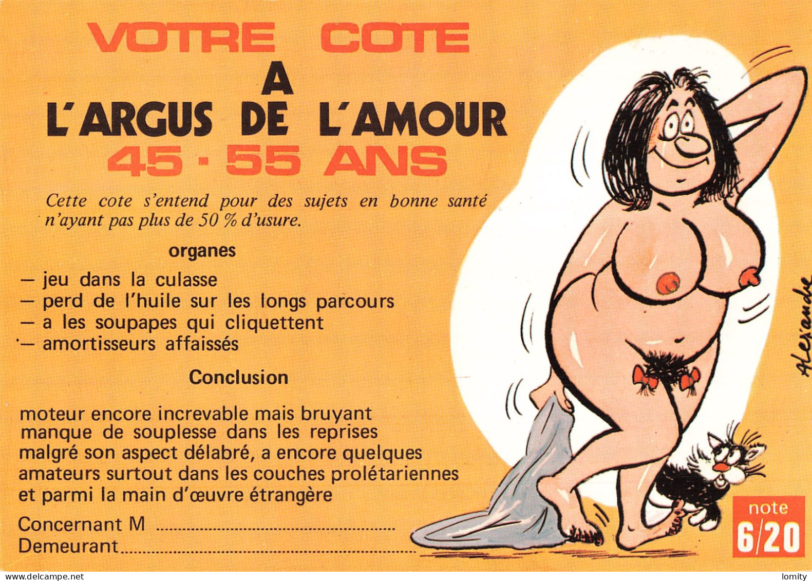Destockage Lot de 7 cartes - Série 673 Votre cote a L ARGUS DE L AMOUR - Femme nue érotique - illustrateur Alexandre
