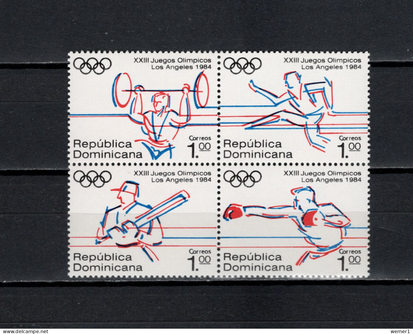 Dominican Republic 1984 Olympic Games Los Angeles, Weightlifting, Baseball, Boxing Etc. Block Of 4 MNH - Summer 1984: Los Angeles