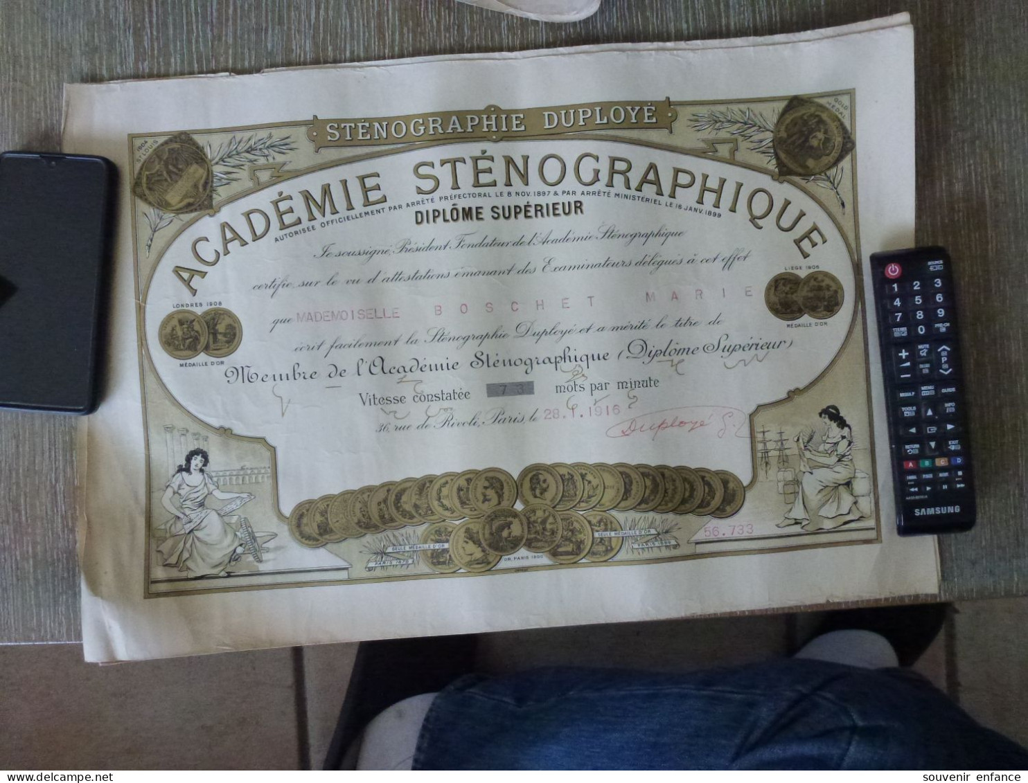 Sénographie Duployé 1916 73 Mot à La Minute Académie Sténographique - Diploma & School Reports