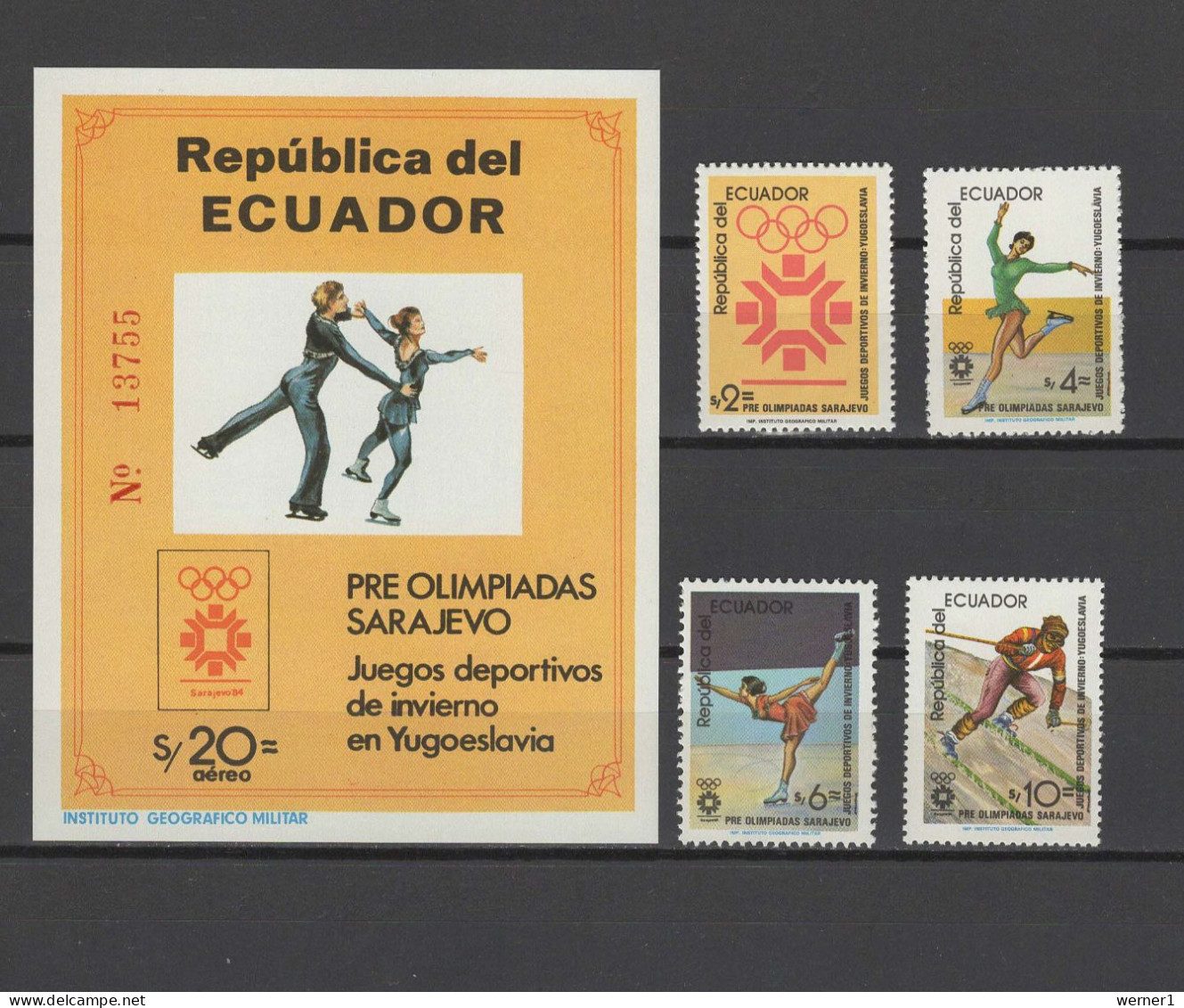 Ecuador 1984 Olympic Games Sarajevo Set Of 4 + S/s MNH - Inverno1984: Sarajevo