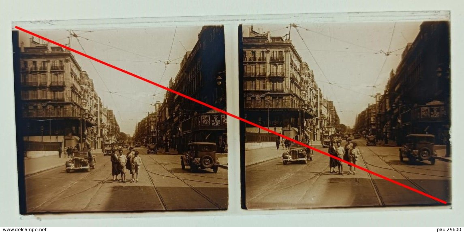 Photo Sur Plaque De Verre, Boulevard, Avenue, Rue, Immeubles, Voitures, Rails, Commerces, Cinéma, Animée, Années 1930. - Glass Slides