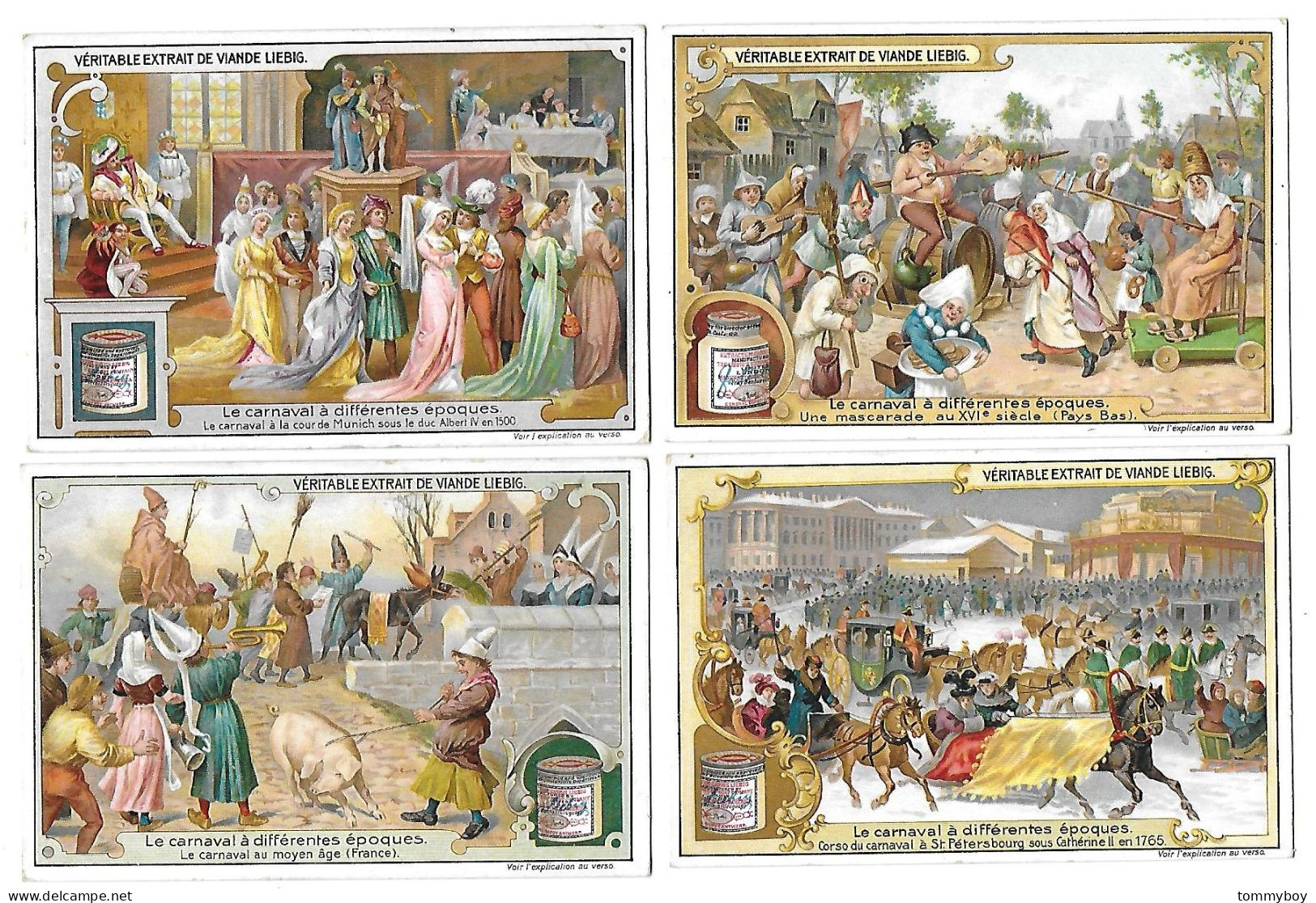 S 883, Liebig 6 Cards, Le Carneval à Différentes époques (ref B24) - Liebig