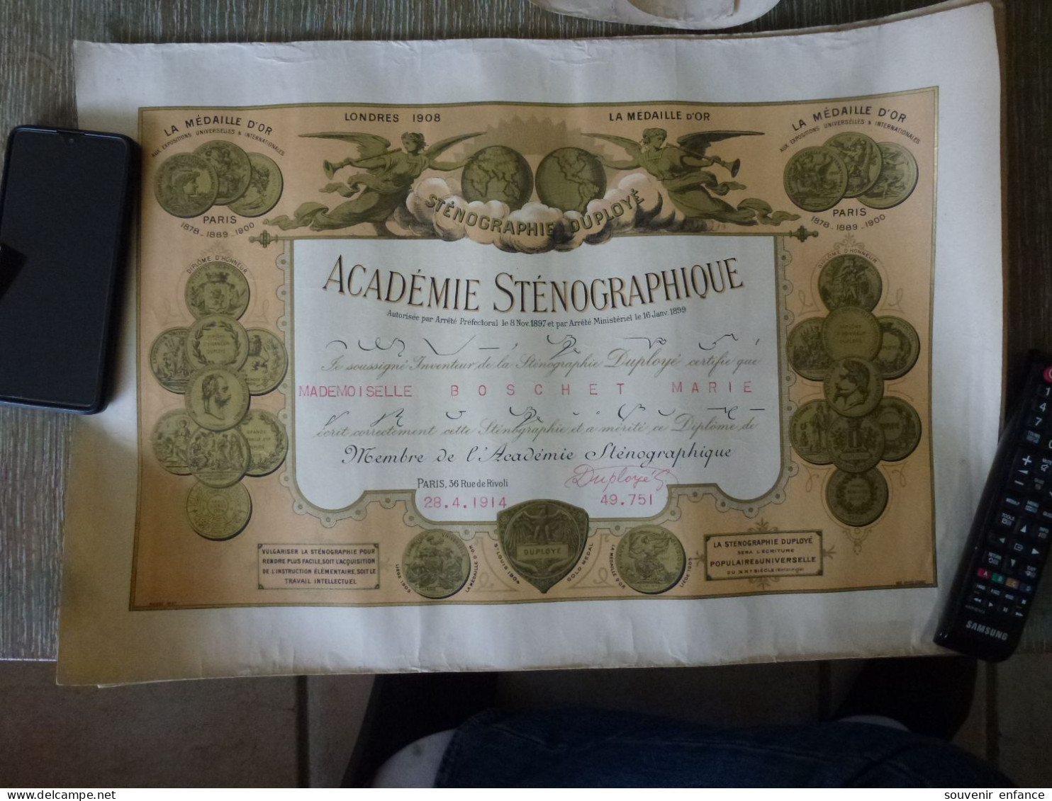 Sénographie Duployé 1914 Membre De L'Académie Sténographique - Diplome Und Schulzeugnisse