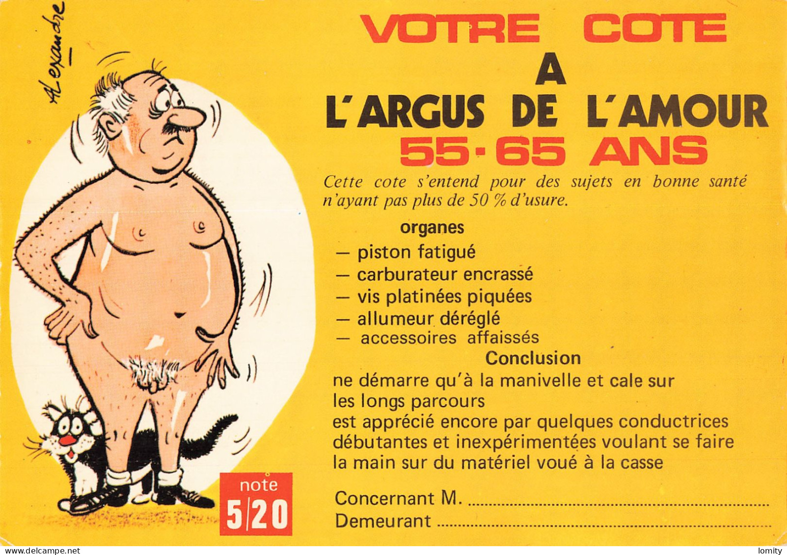 Destockage Lot de 6 cartes - Série 674 Votre cote a L ARGUS DE L AMOUR - homme nu érotique - illustrateur Alexandre