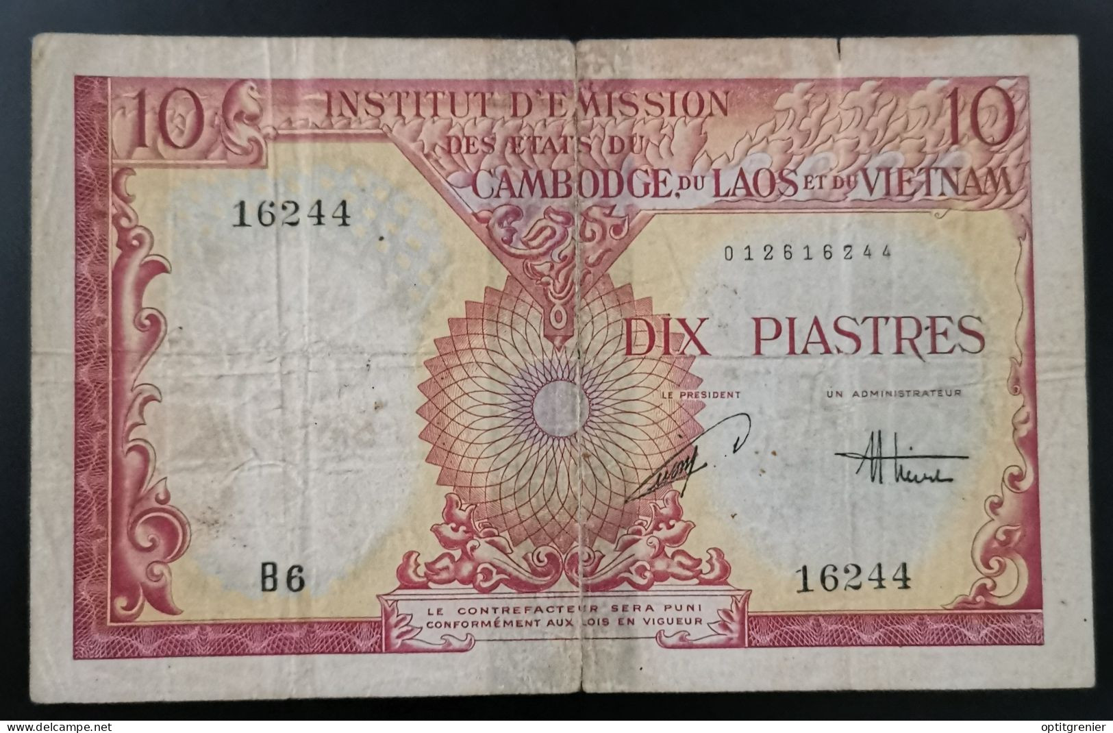 BILLET 10 PIASTRES 10 DONG 1953  CAMBODGE LAOS VIETNAM / BANKNOTE / SCOTCH - Cambodge