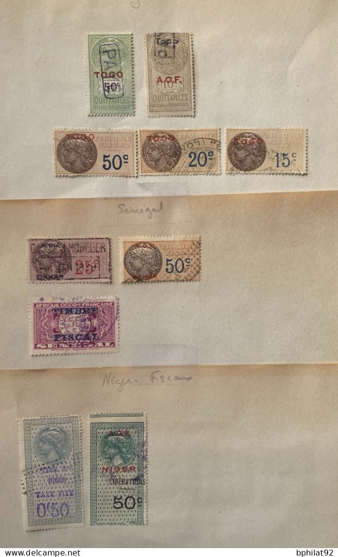 !!! AOF, TOGO, SÉNÉGAL, NIGER LOT DE TIMBRES FISCAUX - Usados