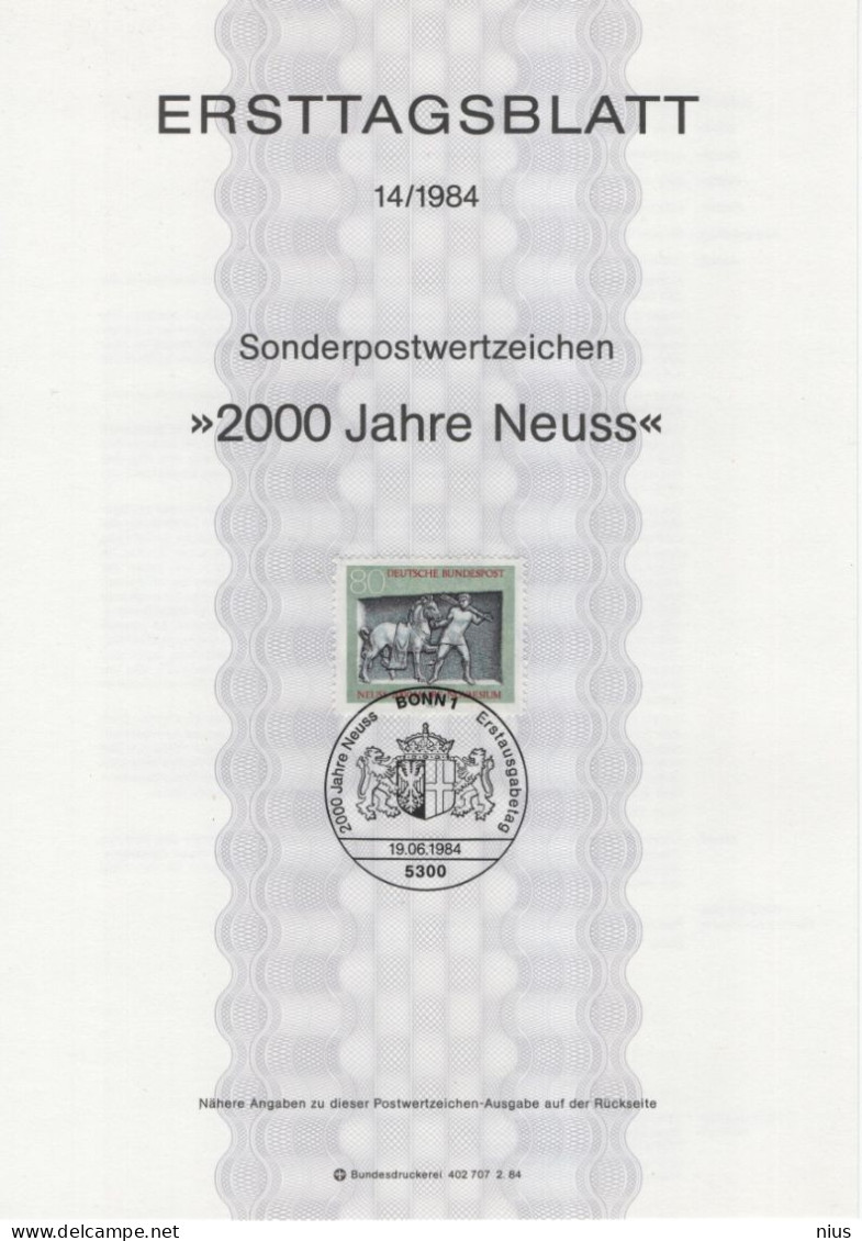 Germany Deutschland 1984-14 2000 Jahre Neuss, Grabstele Des Oclatius, Horse Horses Pferd, Novaesium, Bonn - 1981-1990