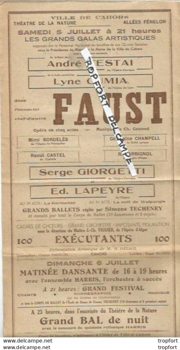 XJ // Vintage // Old French Theater Program // RaRE Affichette Programme Théâtre CAHORS / FAUST Giorgetti Tenor - Programme