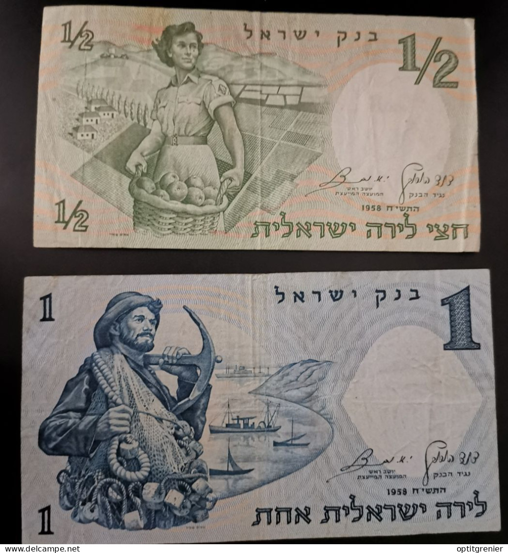 LOT 2 BILLETS : 1 & 1/2 LIRA 1958 ISRAEL / BANKNOTE - Israele