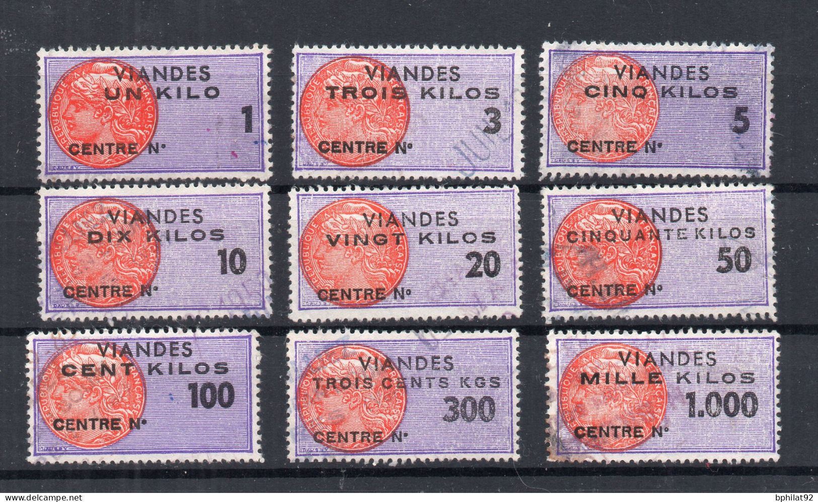 !!! FISCAUX VIANDES DE 1959, SERIE N°135/143 OBLITEREE - Stamps