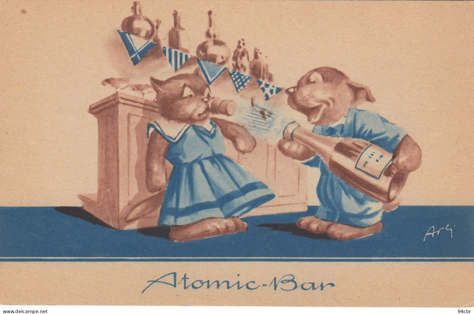 CPA (  Illustrateur) ATOMIC BAR  (chien Et Chat)    (b.bur Theme) - Sonstige & Ohne Zuordnung