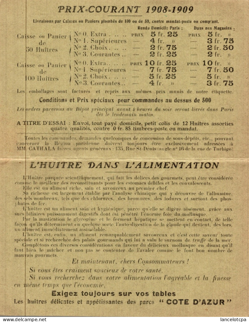 CARTE DE VISITE DOUBLE / HUITRES SAINES - ELEVAGES DES PARCS FERMES DE BALARUC LES BAINS - Visiting Cards