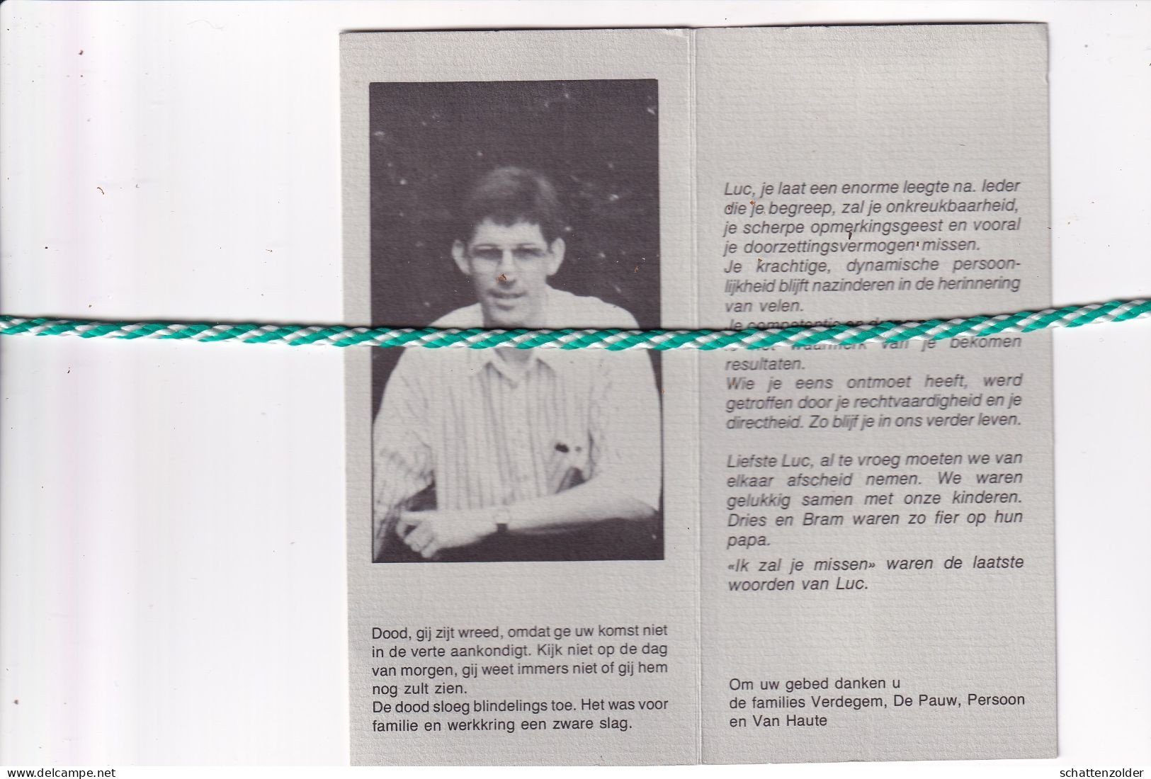 Luc Verdegem, Gent 1956, Bedford (Engeland) 1991. Foto - Obituary Notices