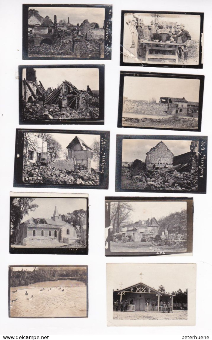 1. Weltkrieg Frankreich. 10 Original - Fotos, 3 X JUVIGNY. 1 X Auto Und Pferdewagen, Feldkirche. Atelier Neurdein, Paris - 1914-18