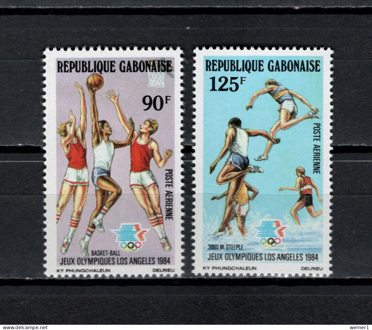 Gabon 1984 Olympic Games Los Angeles, Basketball, Athletics Set Of 2 MNH - Zomer 1984: Los Angeles