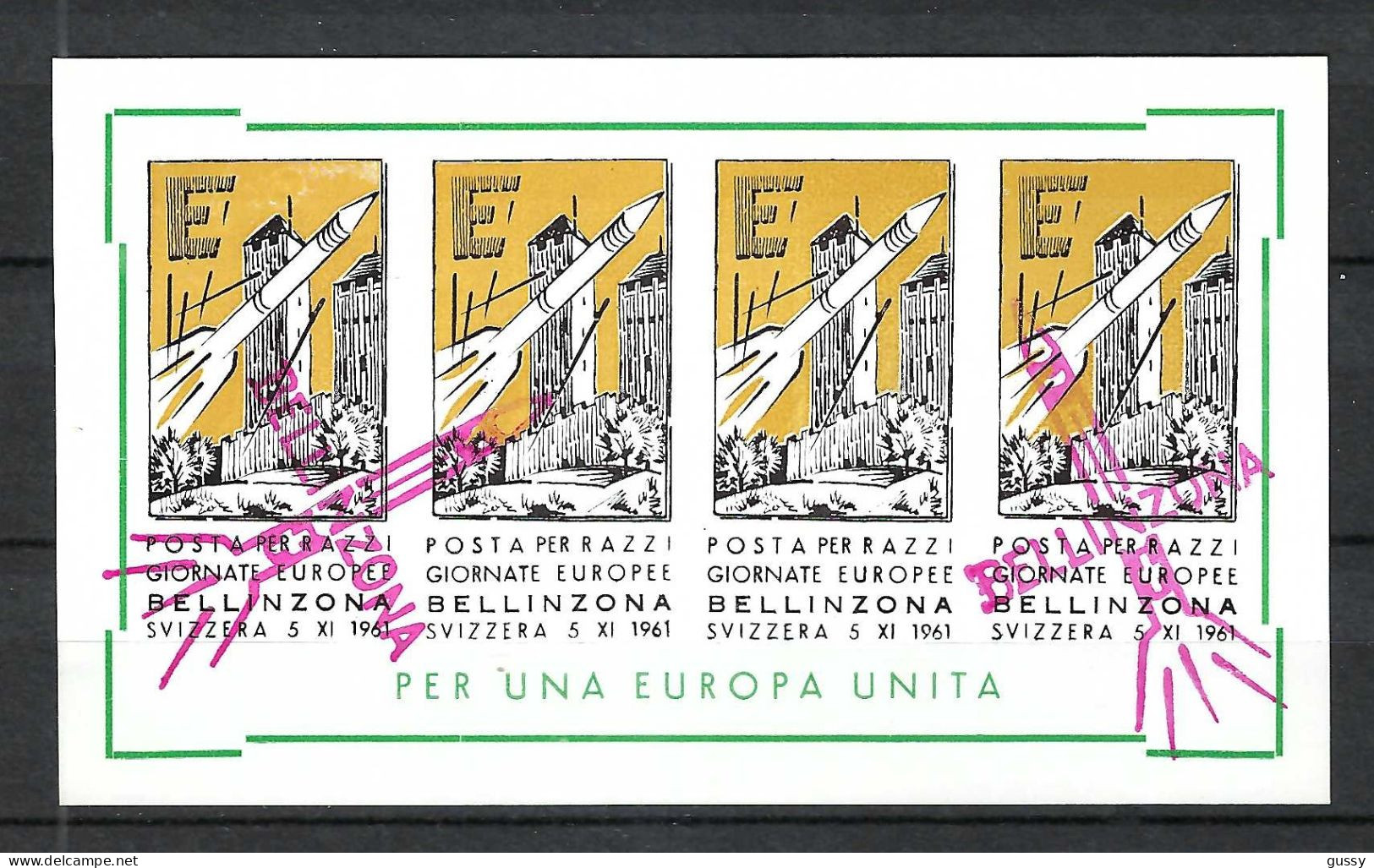 SUISSE Ca.1961: Bloc-Souvenir "Poste Par Fusée" Obl. - Europa