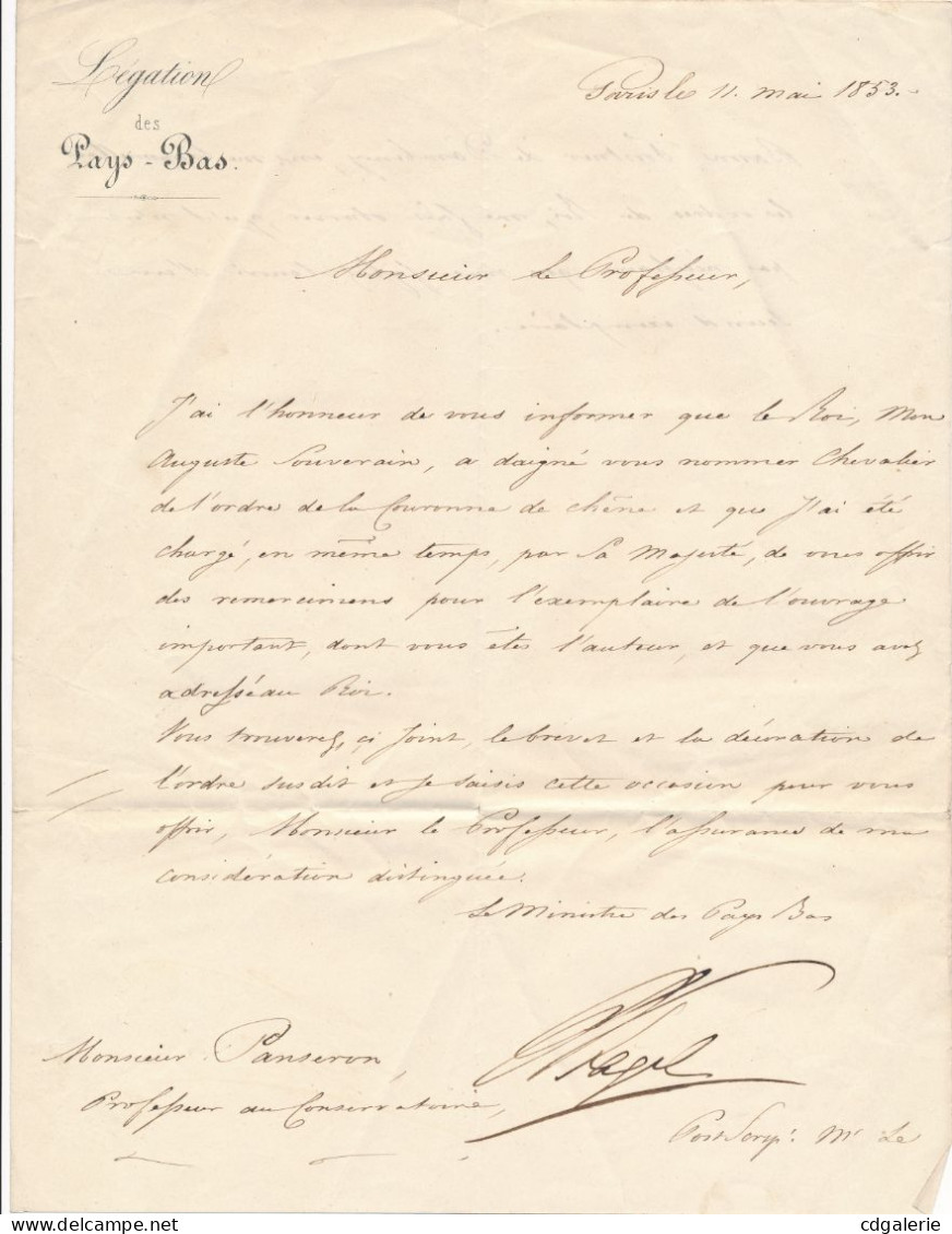 Pièce Signée Duc De Plaisance [Auguste PANSERON] Décoration Chevalier Ordre Couronne De Chêne ET Lettre Ambassadeur - Cantantes Y Musicos