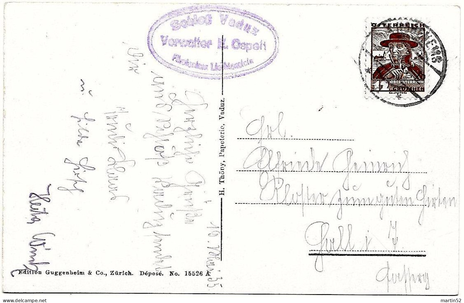 Liechtenstein / Austria 1935: Bild-PK / CPI Schloss Vaduz (Liechtenstein) Michel-N° 573 Mit Stempel HOHENEMS 21.V.35 - Lettres & Documents