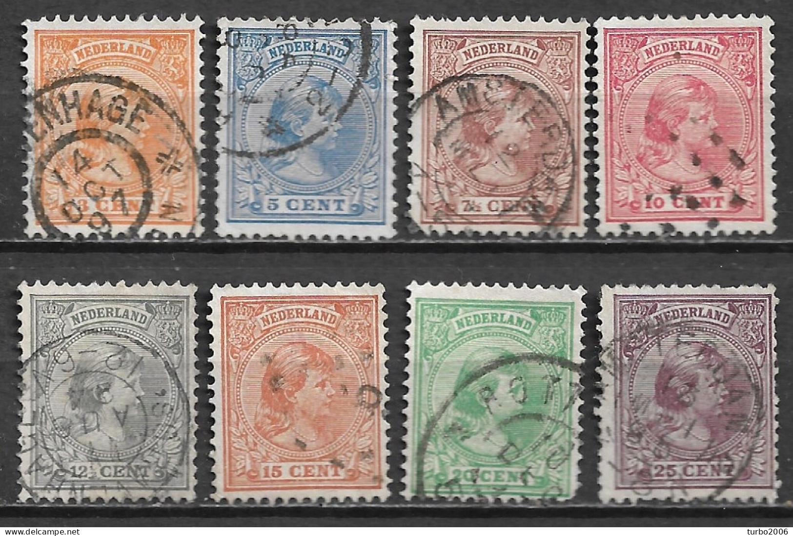 Nederland : 1891 Prinses Wilhelmina Hangend Haar Serie T/m 20 Ct + 25 Ct NVPH 34 / 40 - 42 - Gebruikt