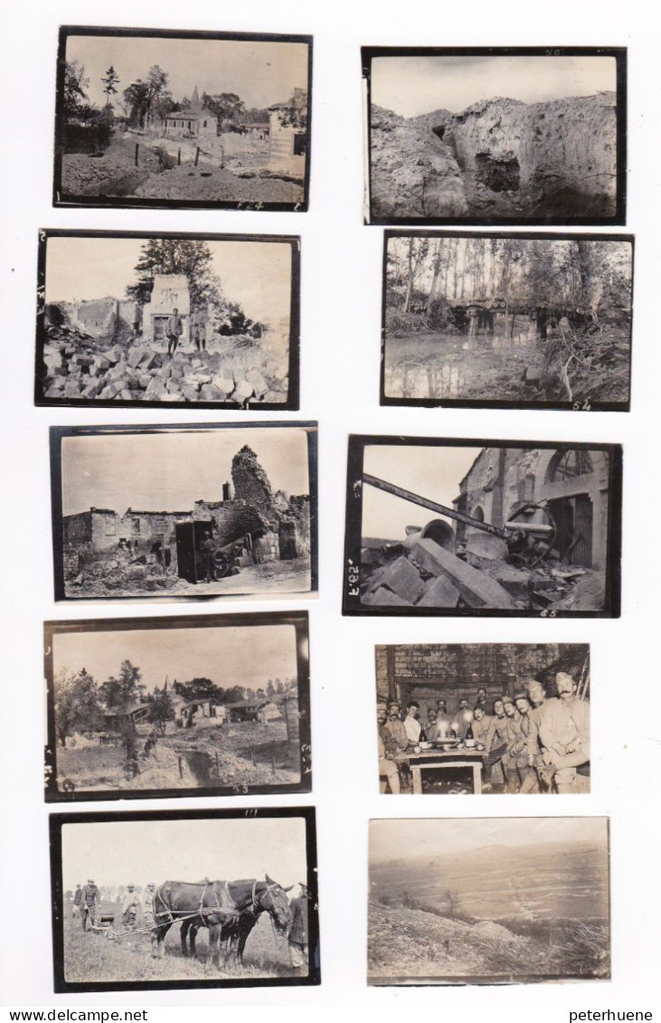 Weltkrieg Frankreich. 10 Original-Fotos, 1 X JUVIGNY. Schützengräben, Stellung, Pferde. Vom Atelier Neurdein In Paris - 1914-18