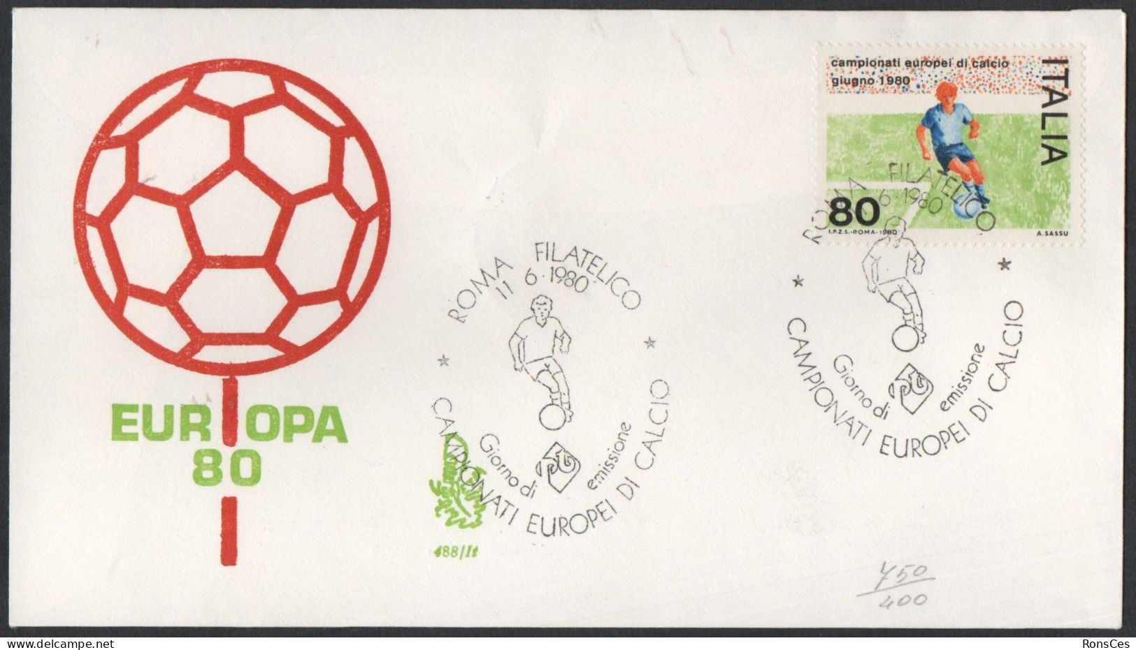 FOOTBALL - ITALIA ROMA 1980 - CAMPIONATI EUROPEI DI CALCIO - FDC - BUSTA VENETIA F.D. - A - Europei Di Calcio (UEFA)