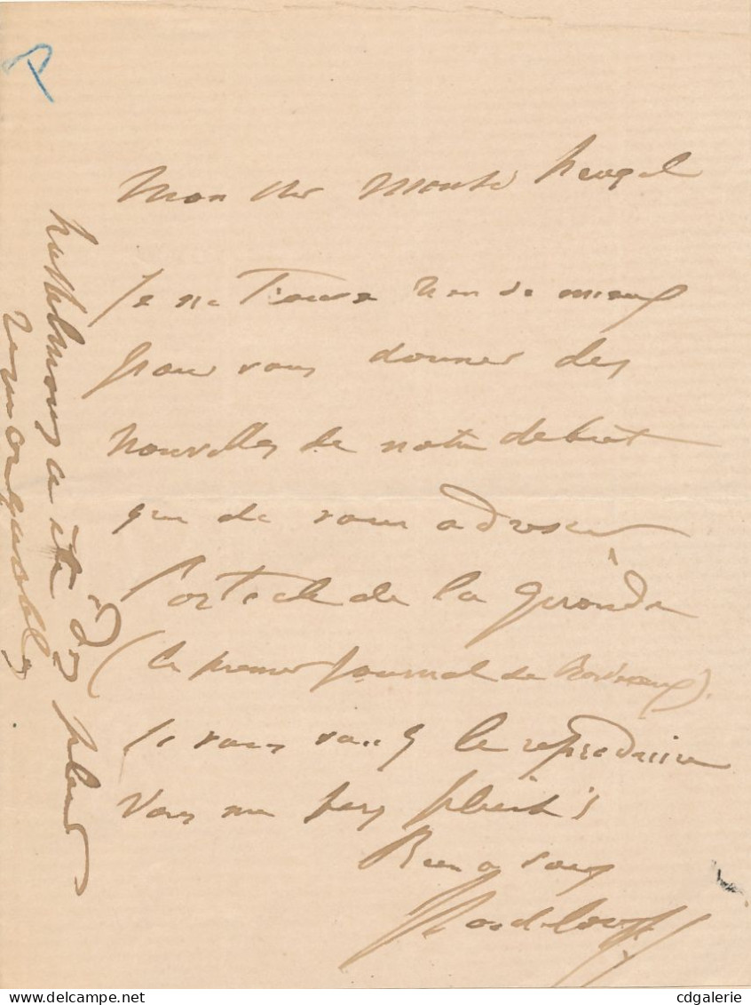 Jules PASDELOUP 2 Lettres Autographes Signées éditeur Heugel Concert Bordeaux Et Reçu Pour Classe De Chant La Fiancée - Chanteurs & Musiciens