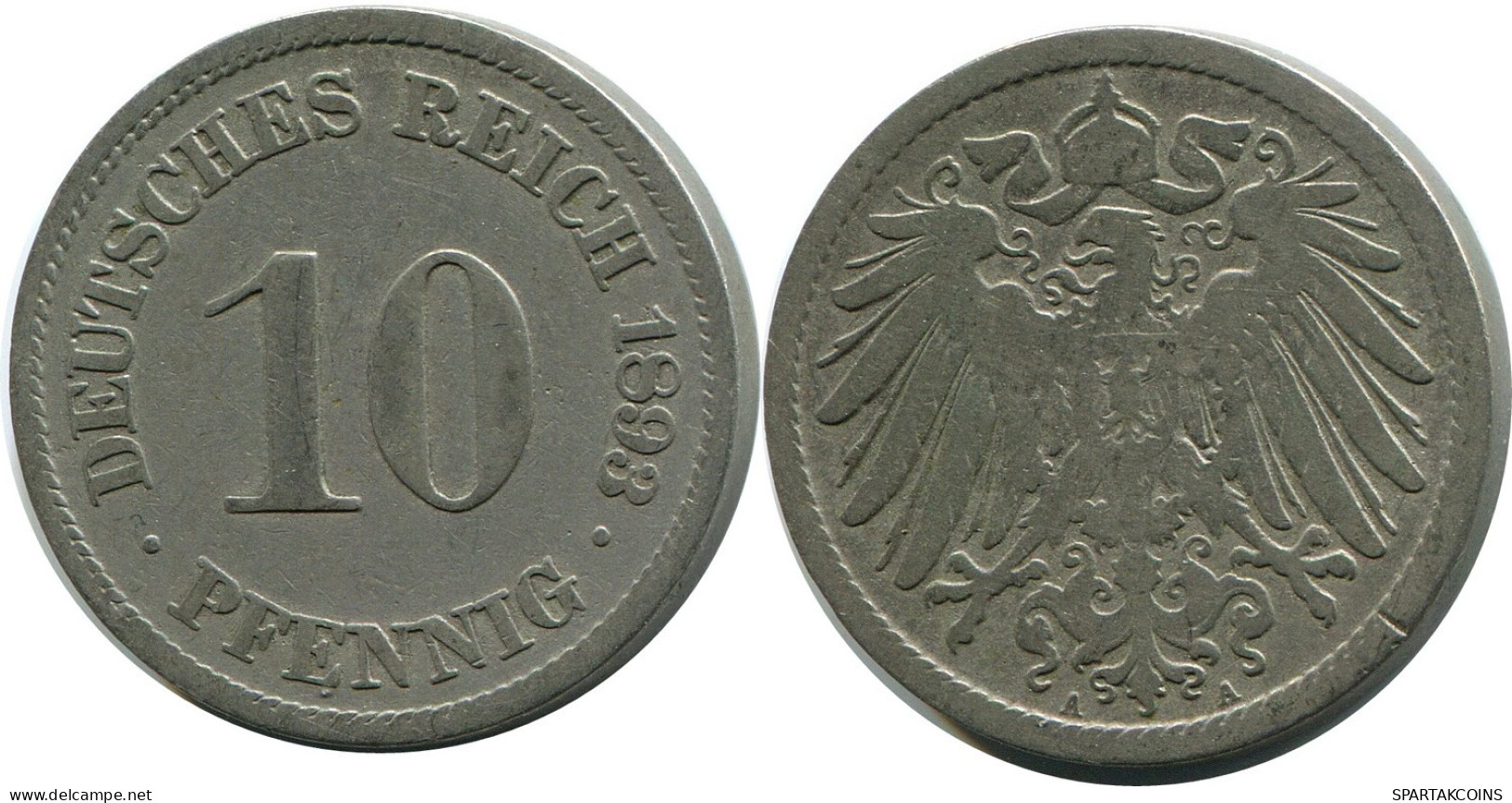 10 PFENNIG 1893 A ALEMANIA Moneda GERMANY #DB258.E.A - 10 Pfennig