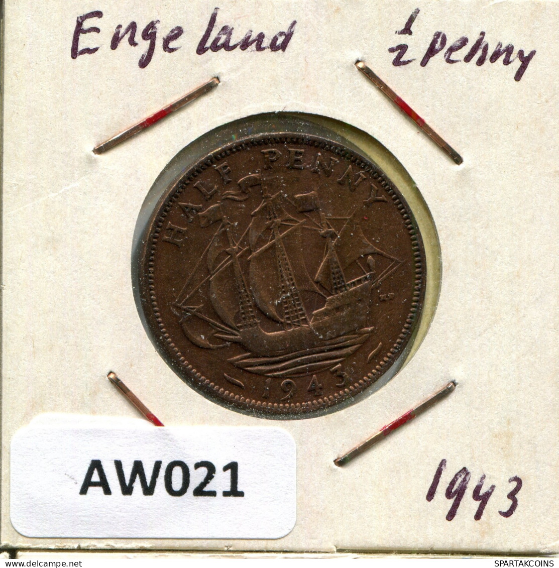 HALF PENNY 1943 UK GBAN BRETAÑA GREAT BRITAIN Moneda #AW021.E.A - C. 1/2 Penny