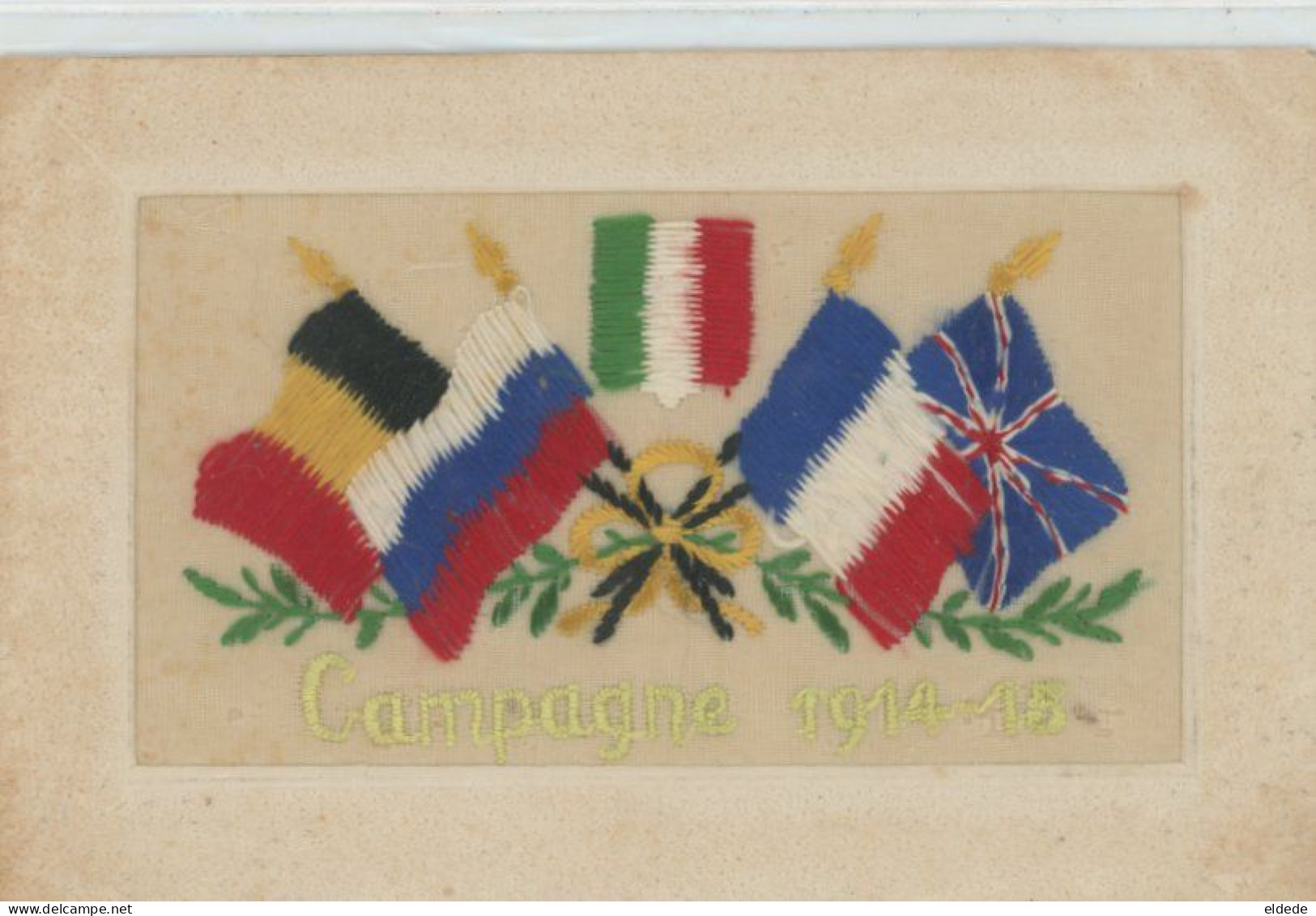 WWI Embroidered Silk  1915 Flag Serbia Italy France UK Belgium United - Embroidered