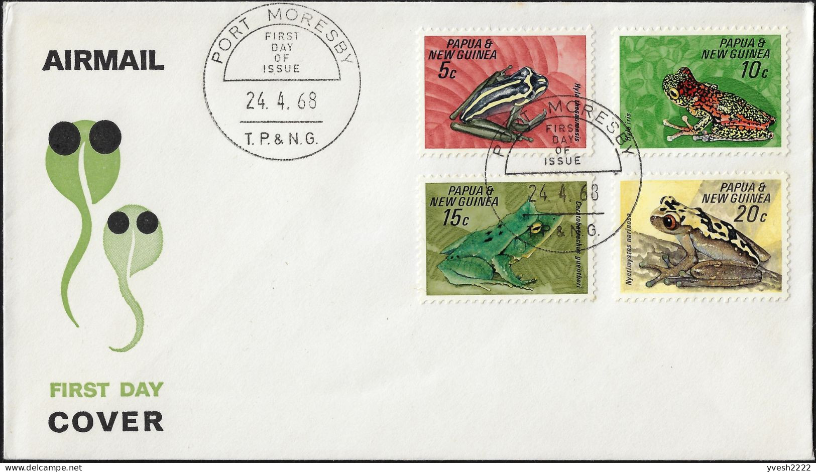 Papouasie-Nouvelle-Guinée 1968 Y&T 130 à 133 Sur FDC. Batraciens. Grenouilles - Frösche